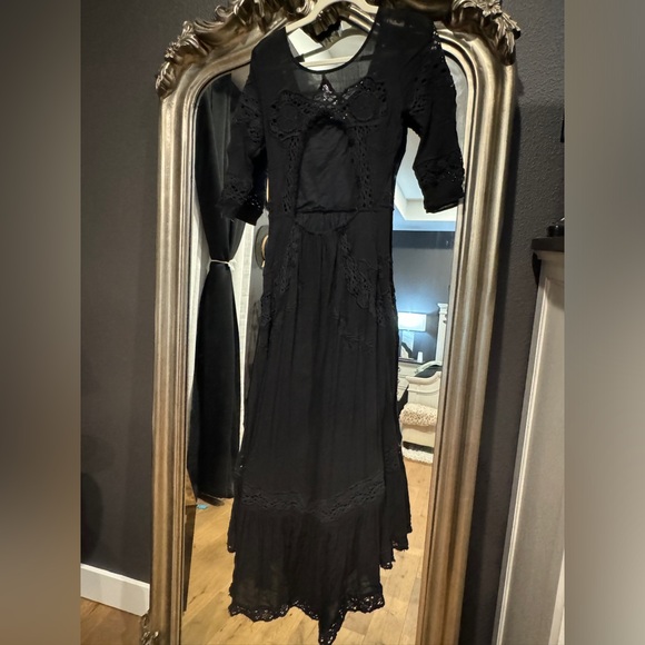 Free People Black Crochet/ Embroidered High Low Open Back Dress 2 - Picture 2 of 8